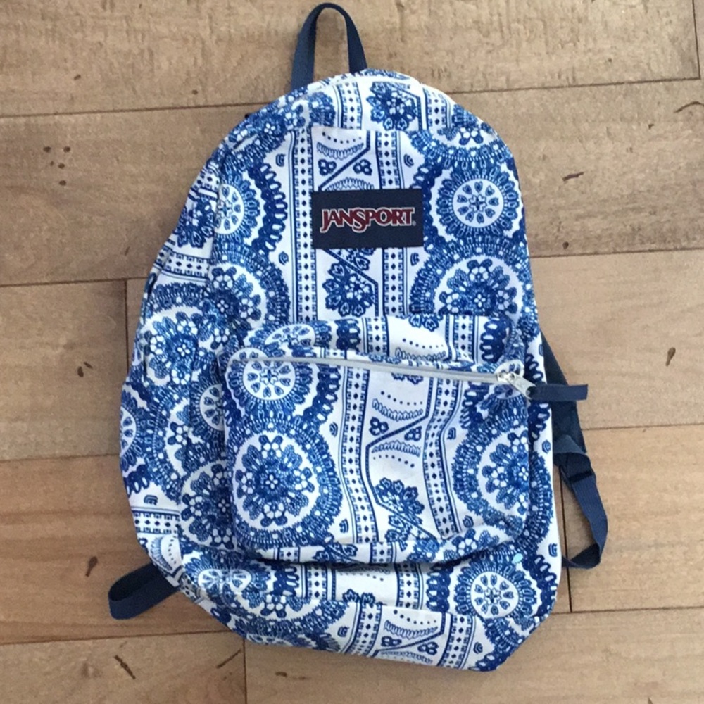 A cute blue and white print backpack